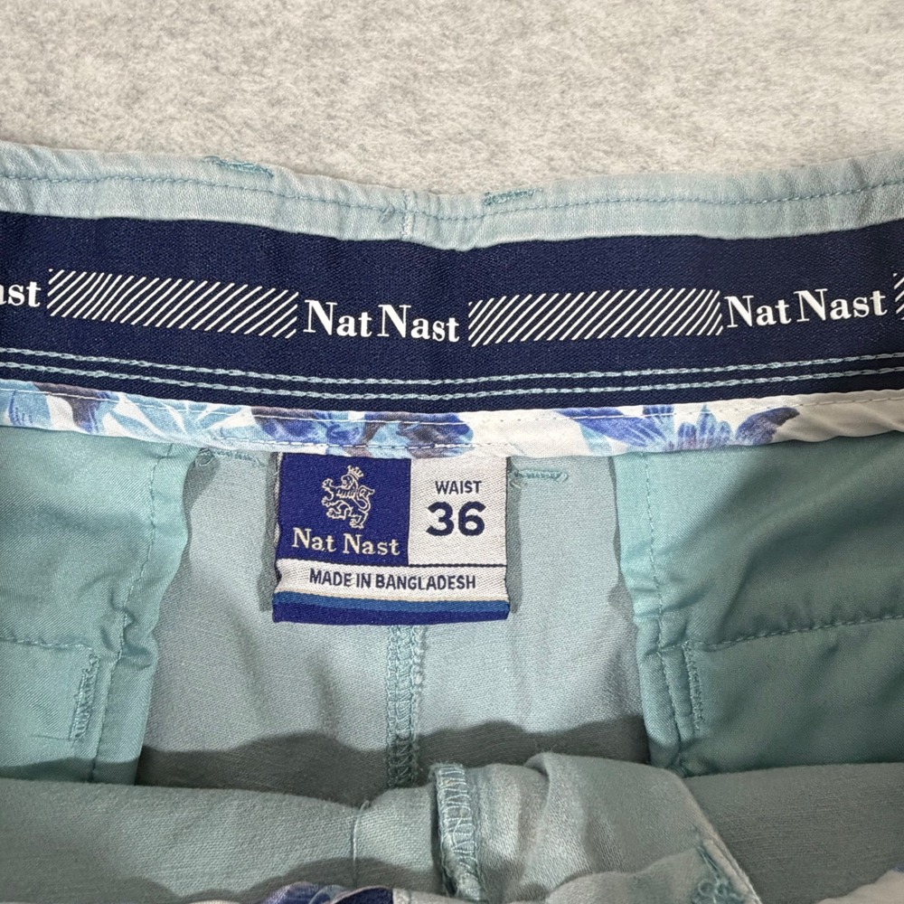 Nat Nast Shorts Mens 36 Blue Good Cotton Spandex Flat Front Chino Luxury Casual - Picture 2 of 10